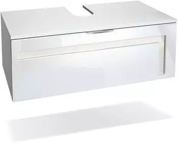 Vladon Aloha V2 Waschbeckenunterschrank weiß matt/weiß hochglanz mit Creme hochglanz 96x36x51cm (Aloha V2)