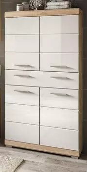 Inn.Furn Mambo Badmidischrank 4-t&uuml;rig, wei&szlig; Hochglanz / Sonoma Eiche, 74x141x31cm