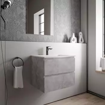 Bernstein AVA CREAM Badmöbel-Set 60cm Mineralguss-Waschbecken, Beton/weiß matt (AVA CREAM)