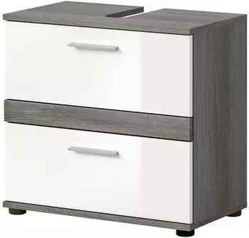 Inn.Furn Bailey Waschbeckenunterschrank wei&szlig; hochglanz/grau, 2 Schubladen, 60x57x34cm