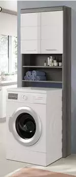 Inn.Furn Shawn Waschmaschinenschrank wei&szlig; Hochglanz/Rauchsilber 6 F&auml;cher