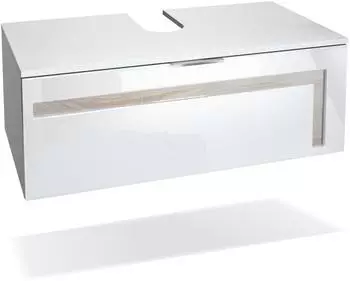Vladon Aloha V2 Waschbeckenunterschrank wei&szlig; matt/wei&szlig; gl&auml;nzend, Eiche s&auml;gerau, 96x36x51cm (50005180)