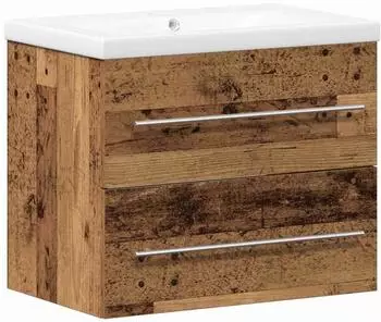 vidaXL Waschbeckenschrank 2-teilig, Altholz-Optik, Keramik (3332542)