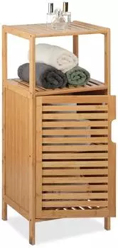 Relaxdays Badschrank Bambus, 2 offene Ablagen, mit T&uuml;r, 87x36,5x33cm (10044737)