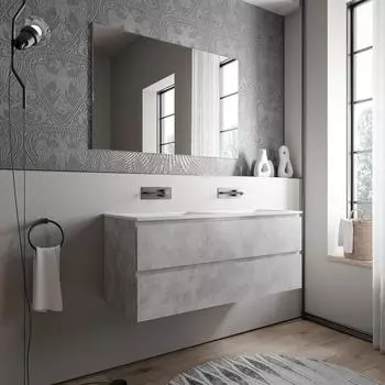 Bernstein AVA BRUXELLES Badmöbel-Set 120cm, Mineralguss-Doppelwaschbecken, Beton/Weiß matt