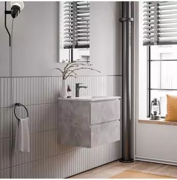 Bernstein AVA Waschtisch-Set 60cm, Keramik-Waschbecken weiß glänzend, Beton