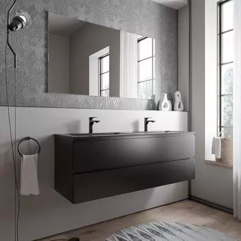 Bernstein AVA Badmöbel-Set mit Mineralguss-Doppelwaschbecken BRUXELLES, schwarz matt, 140cm (AVA 140)