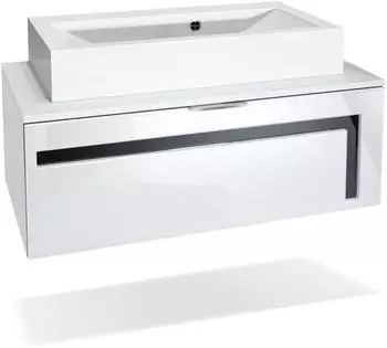 Vladon Aloha V2 Waschbeckenunterschrank weiß matt/weiß hochglanz mit Absetzungen in schwarz hochglanz (96x36x51cm)