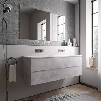 Bernstein AVA Waschbeckenunterschrank 140cm, Mineralguss-Doppelwaschbecken BRUXELLES weiß matt, Beton (AVA 140)