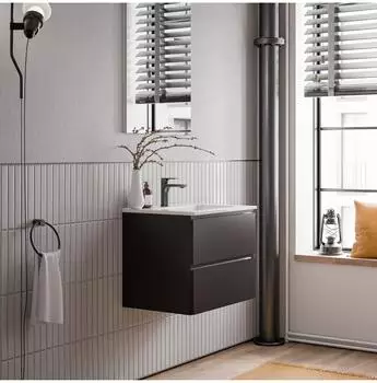 Bernstein AVA Badmöbel-Set 60cm, Keramik-Waschbecken weiß glänzend, Unterschrank schwarz matt