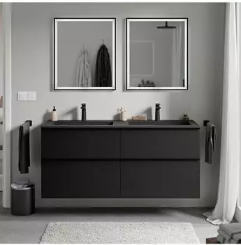 Bernstein Waschtischunterschrank Lavoa 120cm mit Doppelwaschbecken, schwarz matt, Metallgriff anthrazit matt (169734)