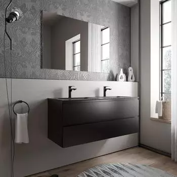 Bernstein AVA BRUXELLES Badmöbel-Set 120cm Mineralguss-Doppelwaschbecken schwarz matt