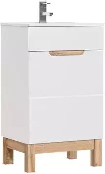 Lomado SOLNA-56 Waschtischunterschrank mit Keramik-Waschbecken, hochglanz wei&szlig; Wotaneiche, 52x85x40cm (LA56-SOLNA-56-SET2)