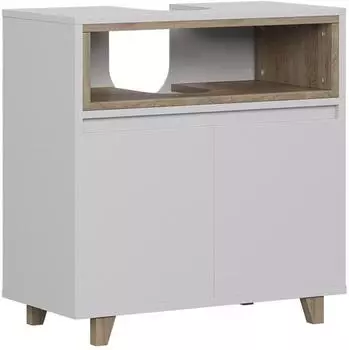 VICCO Elnor Waschbeckenunterschrank wei&szlig;/Eiche, 60x61cm, 2 T&uuml;ren (56622)