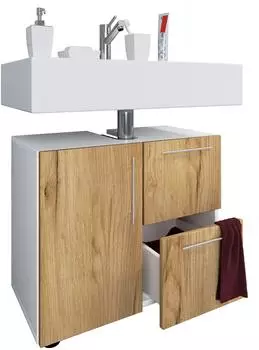 VCM Flandu Waschbeckenunterschrank Holz, 61x32cm, weiß/Honig-Eiche
