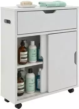 Relaxdays Nischenschrank mit Rollen & Schiebet&uuml;ren, MDF, 67x52x17cm, wei&szlig; (10053746)