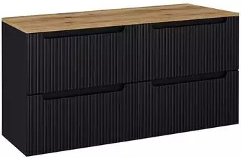 Lomado NEWPORT-56-BLACK Doppelwaschtisch-Unterschrank 120cm, schwarz mit Eiche (LA56-NEWPORT-56-BLACK-SET44)