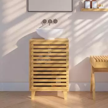 en.casa Iveland Waschbeckenunterschrank Bambus, 1 T&uuml;r, 60x40x30cm