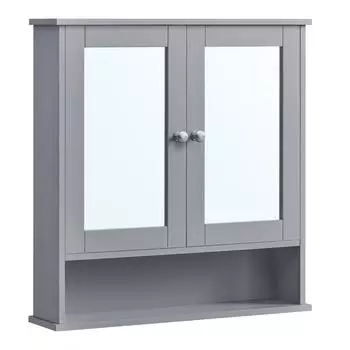 Vasagle Spiegelschrank mit 2 Spiegelt&uuml;ren, offenem Fach, 56,5x58,5x13cm, taubengrau