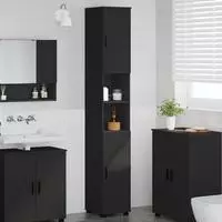 vidaXL Badezimmerschrank mit Speicher mit T&uuml;r Schwarz 30 x 35 x 192 cm