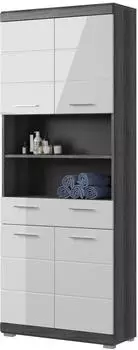 Inn.Furn Shawn Badezimmer-Hochschrank wei&szlig; Hochglanz, grau, 4-t&uuml;rig, 74x191cm (Shawn)
