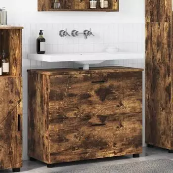 vidaXL Badezimmerschrank mit T&uuml;r, ger&auml;ucherte Eiche, 76,5x35x64cm (883299)
