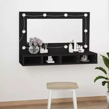 vidaXL Spiegelschrank mit LED, schwarz, 90x31,5x62 cm (833488)