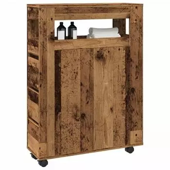 vidaXL Badschrank schmal mit Rollen, Holzwerkstoff, Altholz-Optik (855275)