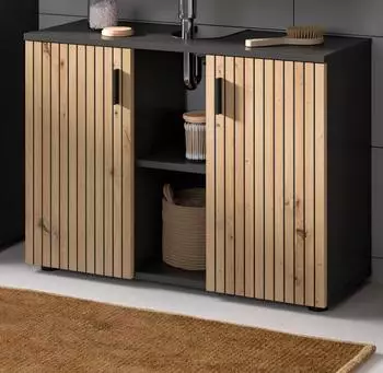 Inn.Furn Livia Waschbeckenunterschrank Eiche Artisan/grau, 6 F&auml;cher, 80cm