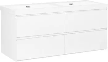 Beliani Cardiel Wandmontierter Waschtischunterschrank mit Doppelwaschbecken 120cm, wei&szlig;
