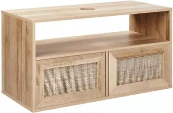 Beliani Rosell Waschbeckenunterschrank wandmontiert, Holzwerkstoff, Rattan, 86x45x40cm (800002009079)