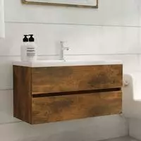 vidaXL Waschbeckenschrank R&auml;uchereiche 90x38,5x45 cm Holzwerkstoff