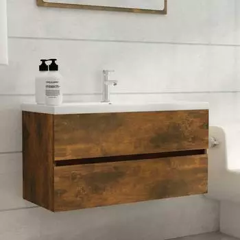 vidaXL Waschtischunterschrank R&auml;uchereiche 90x38,5x45cm Holzwerkstoff (815654)