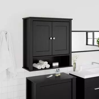 vidaXL BERG Badezimmer-Wandschrank schwarz, Massivholz, 69,5x27x71,5cm (358551)