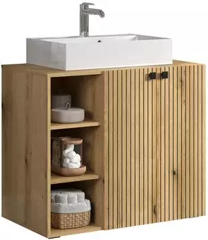 trendteam PureBliss Waschbeckenunterschrank mit Waschbecken, Eicheoptik, 90x91x53cm