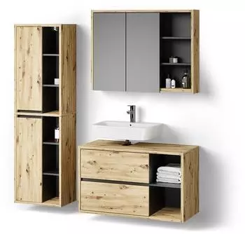 Livinity Badm&ouml;bel-Set, Eiche Artisan, Anthrazit, Holzwerkstoff, 18 F&auml;cher, 2 Schubladen, Rechteckig, 100x60x45 cm