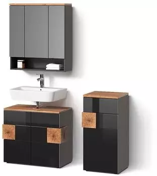 Livinity Badm&ouml;bel-Set, Anthrazit, Eiche Artisan, Holzwerkstoff, 14 F&auml;cher, 1 Schubladen, Rechteckig, 73x64x37 cm
