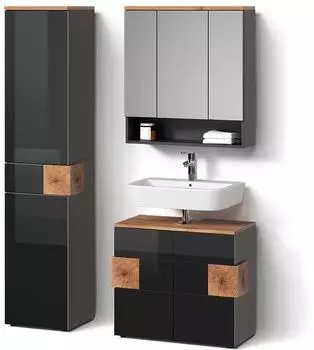 Livinity Badm&ouml;bel-Set, Anthrazit, Eiche Artisan, Holzwerkstoff, 17 F&auml;cher, 1 Schubladen, Rechteckig, 73x64x37 cm