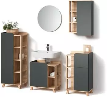 Livinity Badm&ouml;bel-Set, Anthrazit, Sonoma Eiche, Holzwerkstoff, 16 F&auml;cher, 1 Schubladen, Rechteckig, 60x65x35 cm