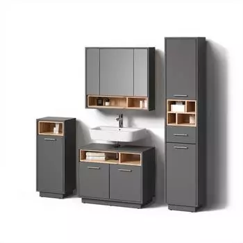 Livinity Badm&ouml;bel-Set, Anthrazit, Sonoma Eiche, Holzwerkstoff, 16 F&auml;cher, 1 Schubladen, Rechteckig, 80x93x40 cm