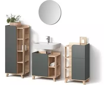 Livinity Badm&ouml;bel-Set, Anthrazit, Sonoma Eiche, Holzwerkstoff, 17 F&auml;cher, 1 Schubladen, Rechteckig, 35x65x60 cm