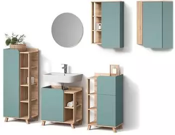 Livinity Badm&ouml;bel-Set, Blaugrau, Sonoma Eiche, Holzwerkstoff, 16 F&auml;cher, 1 Schubladen, Rechteckig, 60x65x35 cm