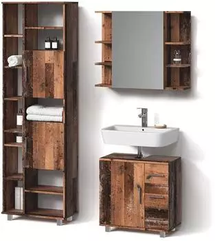 Livinity Badm&ouml;bel-Set, Wildeiche, Wildeiche, Holzwerkstoff, 20 F&auml;cher, 3 Schubladen, Rechteckig, 60x60x33 cm