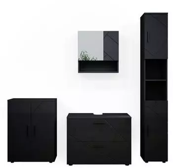 VICCO Badm&ouml;bel-Set, Anthrazit, Anthrazit, Holzwerkstoff, 14 F&auml;cher, 2 Schubladen, Rechteckig, 80x58x41 cm