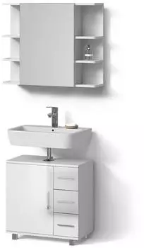 Livinity Badm&ouml;bel-Set, Wei&szlig; Hochglanz, Wei&szlig;, Holzwerkstoff, 7 F&auml;cher, 3 Schubladen, Rechteckig, 60x60x33 cm