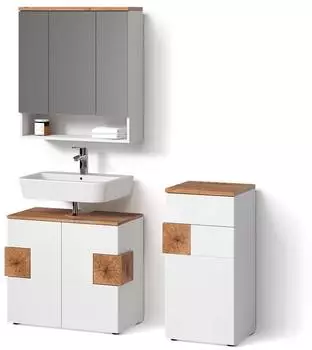 Livinity Badm&ouml;bel-Set, Wei&szlig;, Eiche Artisan, Holzwerkstoff, 14 F&auml;cher, 1 Schubladen, Rechteckig, 73x64x21 cm