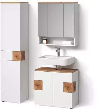 Livinity Badm&ouml;bel-Set, Wei&szlig;, Eiche Artisan, Holzwerkstoff, 17 F&auml;cher, 1 Schubladen, Rechteckig, 73x64x37 cm