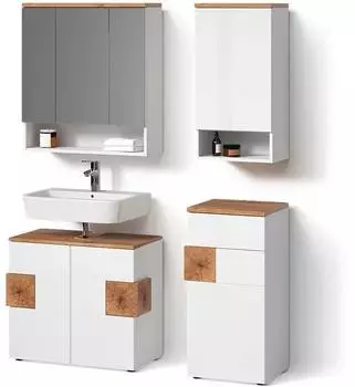 Livinity Badm&ouml;bel-Set, Wei&szlig;, Eiche Artisan, Holzwerkstoff, 18 F&auml;cher, 1 Schubladen, Rechteckig, 73x64x37 cm