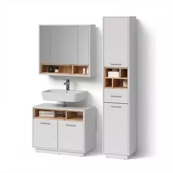 Livinity Badm&ouml;bel-Set, Wei&szlig;, Sonoma Eiche, Holzwerkstoff, 19 F&auml;cher, 1 Schubladen, Rechteckig, 80x190x40 cm