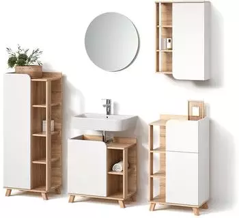 Livinity Badm&ouml;bel-Set, Sonoma Eiche, Wei&szlig;, Holzwerkstoff, 16 F&auml;cher, 1 Schubladen, Rechteckig, 60x65x35 cm